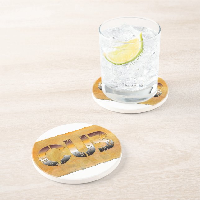 Posavasos SlipperyJoe's cub word naranja-tonos marrones pro (Lado)