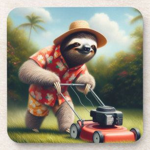 Posavasos Sloth Mowing Lawn