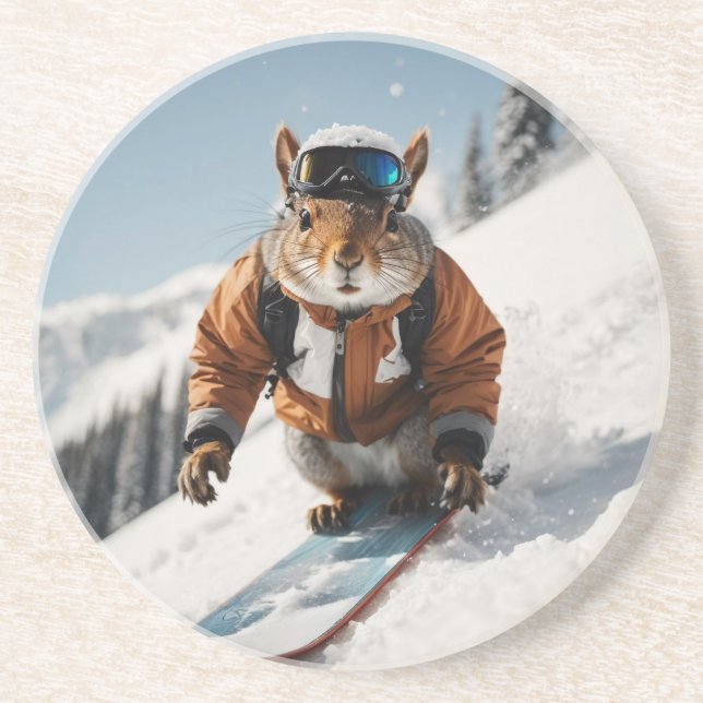 Posavasos Snowboard Squirrel Wintertime Whimsical Animal (Frente)