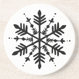 Posavasos Snowflake gráfico minimalista en blanco y negro