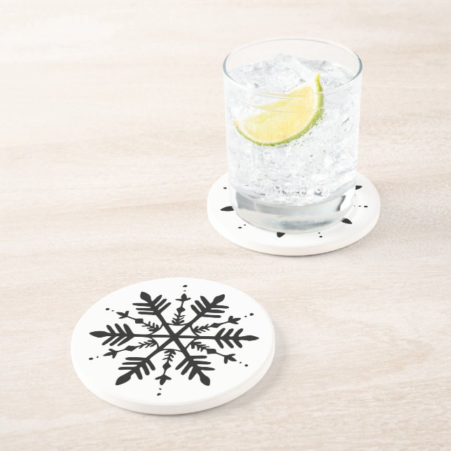 Posavasos Snowflake gráfico minimalista en blanco y negro (Lado)