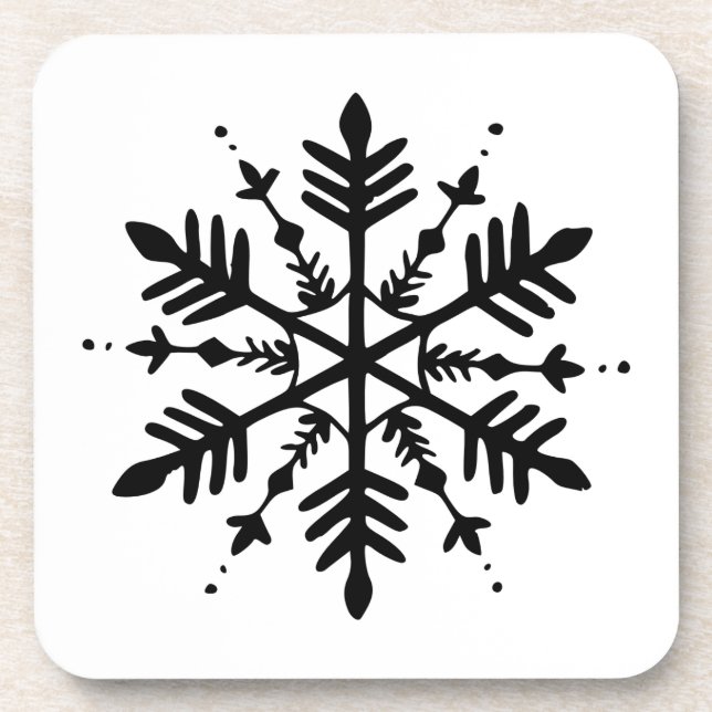 Posavasos Snowflake gráfico minimalista en blanco y negro (Frente)
