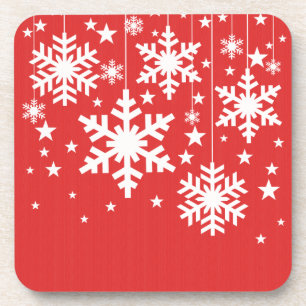 Posavasos Snowflakes and Stars Coaster Set, Rojo