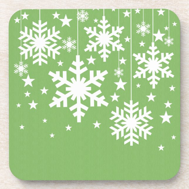 Posavasos Snowflakes and Stars Coaster Set, Verde (Frente)