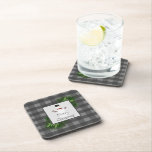 Posavasos Snowman Gray Buffalo Plaid Plastic Coaster<br><div class="desc">Protect your table and counter tops this holiday season with a Snowman Gray Buffalo Plaid Plastic Coaster.  Coaster design features a box adorned with pine branches and charming snowman against a buffalo plaid background. Additional gift and holiday items available with this design as well.</div>