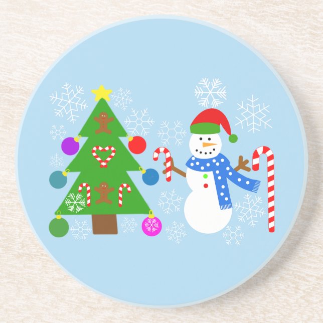 Posavasos Snowman y el árbol de Navidad #2 (Frente)