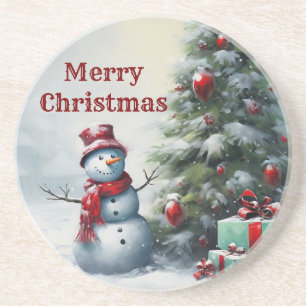 Posavasos Snowman Y La Montaña Arenisca De Árbol