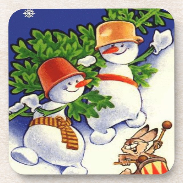 Posavasos Snowmen de la época con un conjunto de árboles de  (Frente)