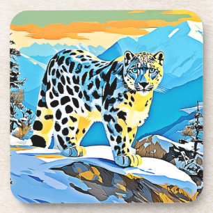 Posavasos Snowowy Mountain Leopard Stance Design