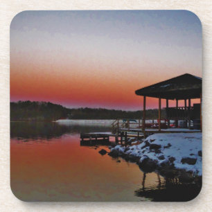 Posavasos Snowy Sunset at Lake Arrowhead dock