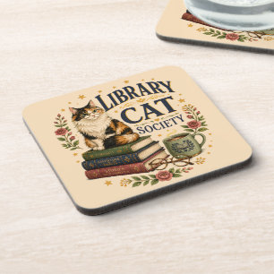 Posavasos Sociedad de Gatos de Biblioteca Calico Erudito