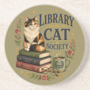 Posavasos Sociedad de Gatos de Biblioteca Calico Erudito