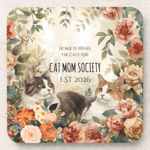 Posavasos Sociedad de Gatos Mamá Arte Floral Botánico Vintag
