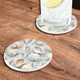 Posavasos Soft Blue Coastal Seashell Watercolor