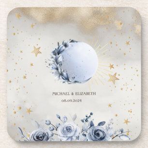 Posavasos Sol Dorado Celestial, Rosas de Luna Azul Estrellas