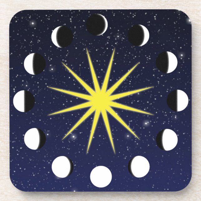 Posavasos Sol, fases lunares y estrellas (Frente)