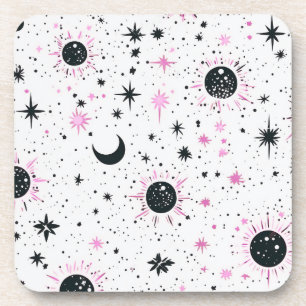 Posavasos Sol Luna Estrellas Celestiales Negras y Rosadas