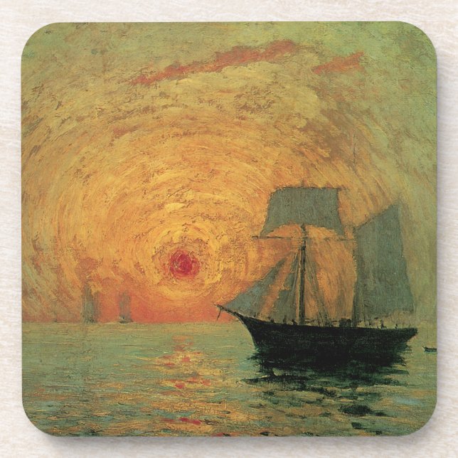 Posavasos Sol rojo de Maxime Maufra, impresionismo vintage (Frente)