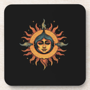 Posavasos sol trippy, sol retro, sol con cara chica