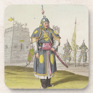 Posavasos Soldado chino en el vestido de batalla lleno,