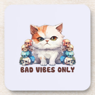 Posavasos Sólo vibraciones malas - Diseño gótico de gatos y 