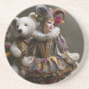 Posavasos Sonrisa del Arlequín y su Oso de Peluche Blanco