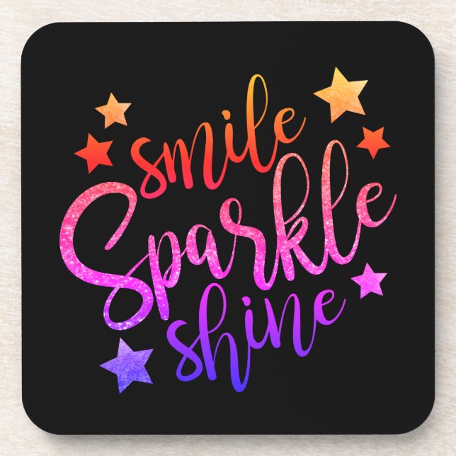 Posavasos Sonrisa Sparkle Shine Black Inspiradora cita (Frente)