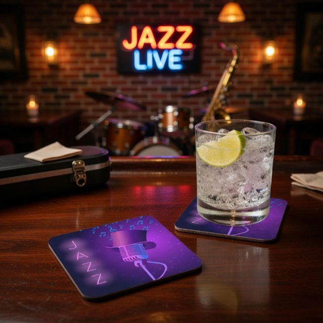 Posavasos Soporte de Retro Jazz con Micrófono, Sombrero de C (Subido por el creador)