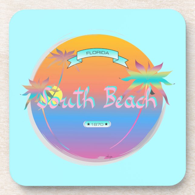 Posavasos South Beach, Miami, Florida con palmeras (Frente)