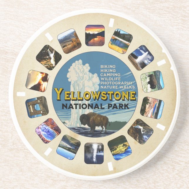 Posavasos Souvenir del Parque Nacional Yellowstone Retro Vin (Frente)