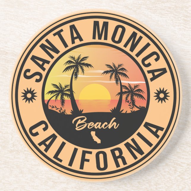 Posavasos Souvenirs Retro Sunset de Santa Mónica California  (Frente)