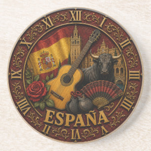 Posavasos Spain Flag Spanish Bull Guitar Flamenco Vintage