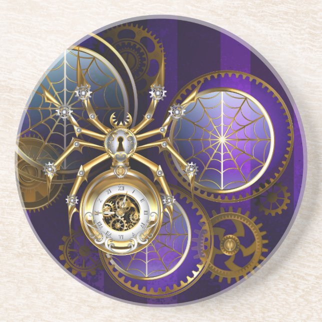 Posavasos Spider Steampunk sobre fondo morado (Frente)