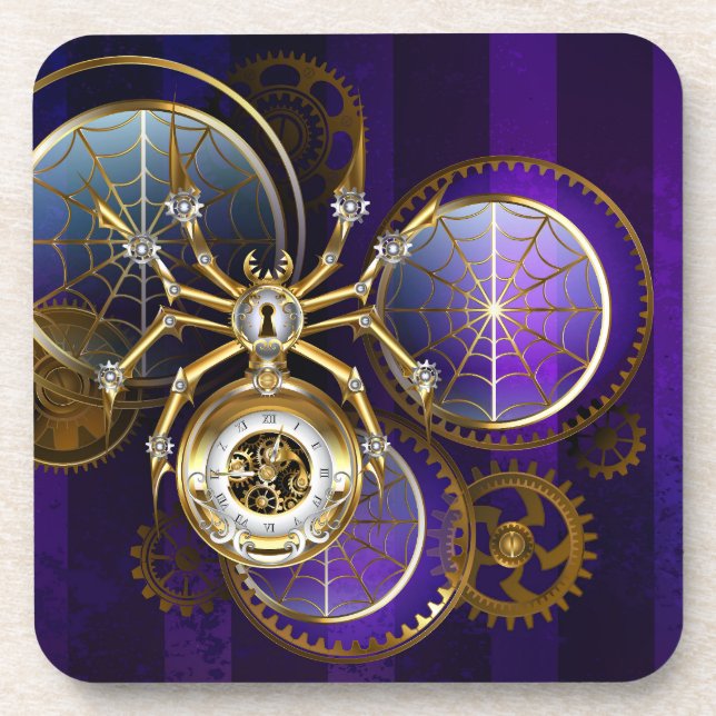 Posavasos Spider Steampunk sobre fondo morado (Frente)