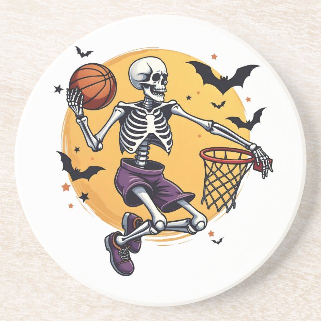 Posavasos Spooky Skeleton Dunking Basketball Graveyard Hallo (Frente)