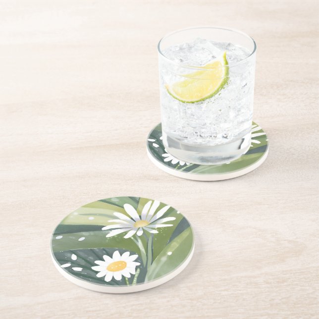 Posavasos Spring Daisies | Watercolor White Floral Garden (Lado)