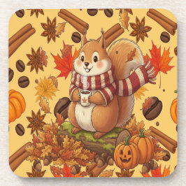 Posavasos Squirrel Autumn and Pumpkin and Coffe