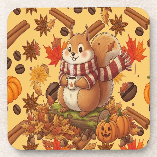 Posavasos Squirrel Autumn and Pumpkin and Coffe (Frente)