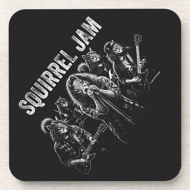 Posavasos Squirrel Jam - Divertida Parodia de Banda de Rock  (Frente)
