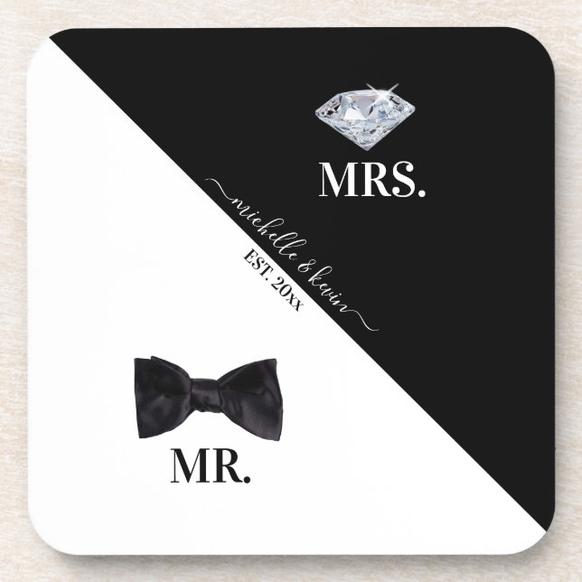 Posavasos Sr. y la Sra. Boda Black & White (Frente)