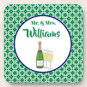 Posavasos Sr. y la Sra. Script Bride & Groom Champagne