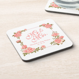 Posavasos Sr. y señora Elegant Floral Wedding Coaster