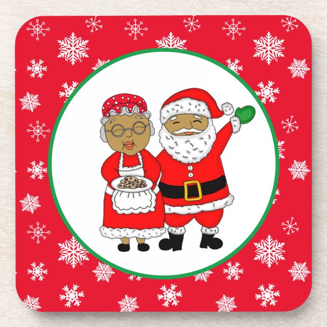 Posavasos Sr. y Sra. Claus, Santa Navidades afroamericanos (Frente)