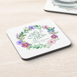 Posavasos Sr. y Sra. Elegant Boda Floral| Monstruo