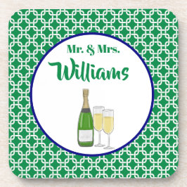 Posavasos Sr. y Sra. Script Bride & Groom Champagne Flutes