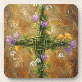 Posavasos St Brigid Cross Green Rushes Crocus Imbolc Art