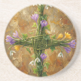 Posavasos St Brigid Cross Green Rushes Crocus Imbolc Art