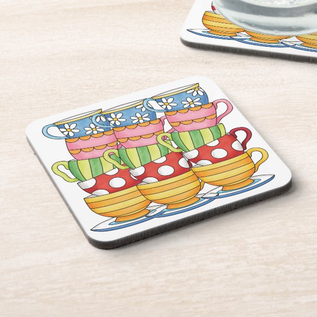 Posavasos Stacked Teacups Teatime Illustration (Lado Izquierdo)