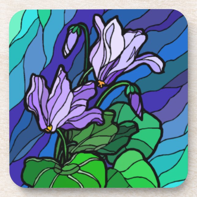 Posavasos Stain Glass Purple Flower Coasters (Frente)