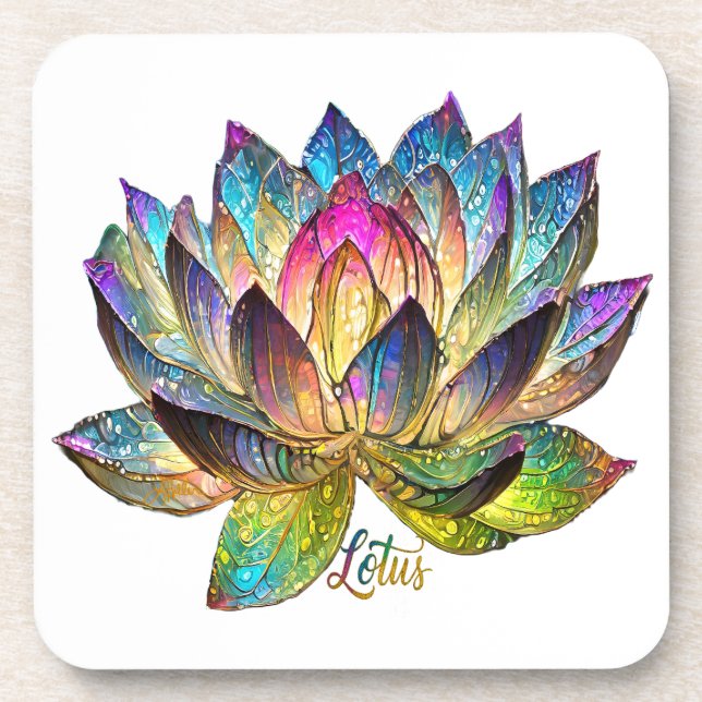 Posavasos Stained Glass Colorful Lotus Flower on White  (Frente)